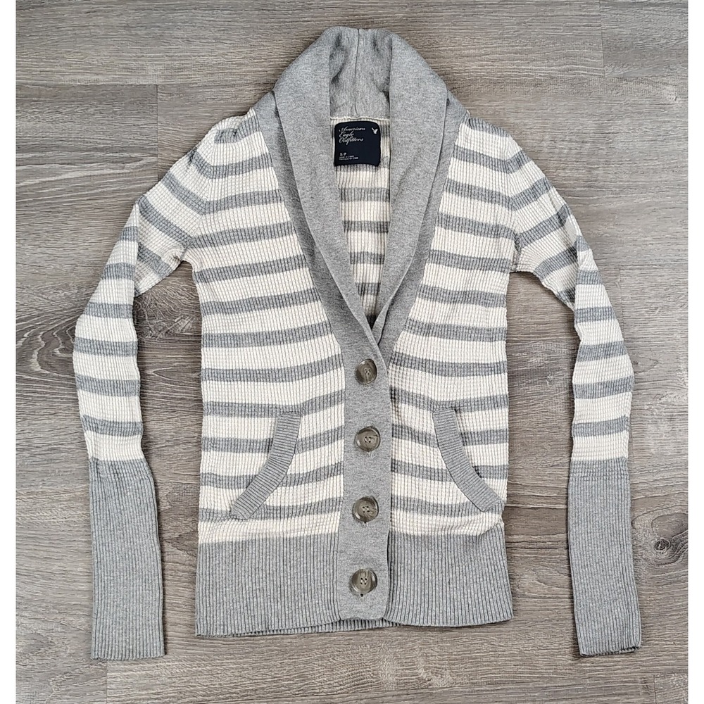 American Eagle Outfitters Stripe‎ Sweater S Button Shawl Collar Cardigan Bella
